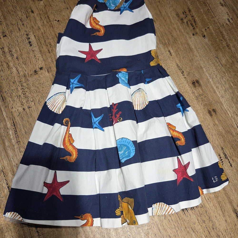 Nautical Striped Kids Dress with Sea Life Print